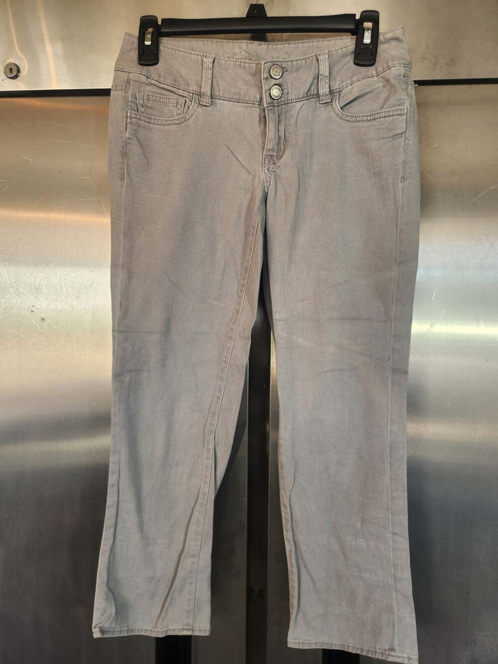 Women's Gray Stretch Denim Jeans Size 00 Embroidered ARTIST Pocket 98% Cotton